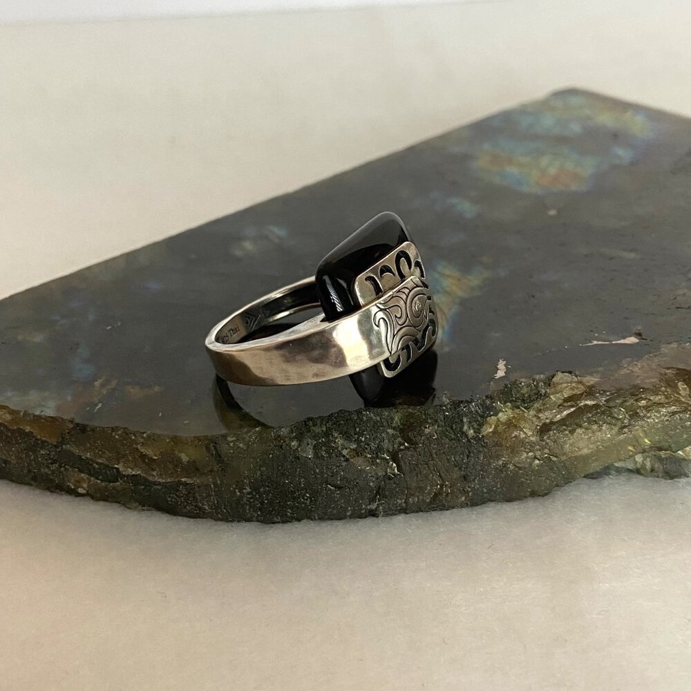 VTG Retired Silpada 925 Sterling Silver Black Agate Blacktop Swirl Ring Sz 8.75 - Picture 4 of 16
